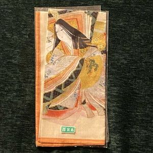 Japanese Motif Linen Handkerchief or Scarf, Izumi Shikibu